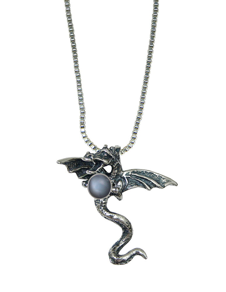Sterling Silver 3D Dragon Pendant With Grey Moonstone